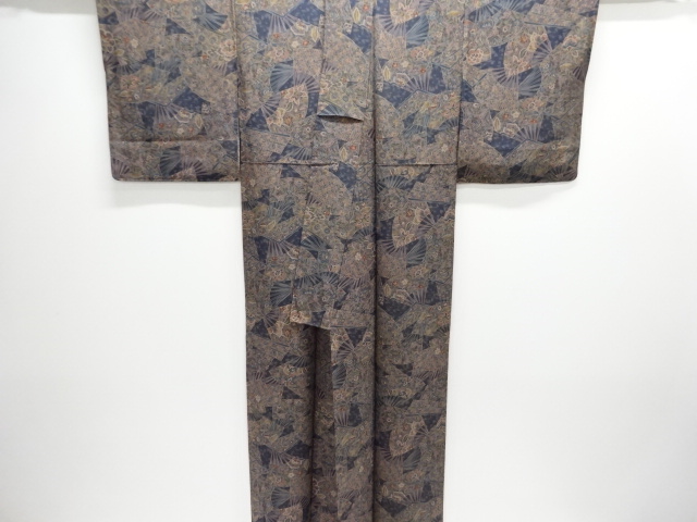  扇面に花鳥模様小紋着物